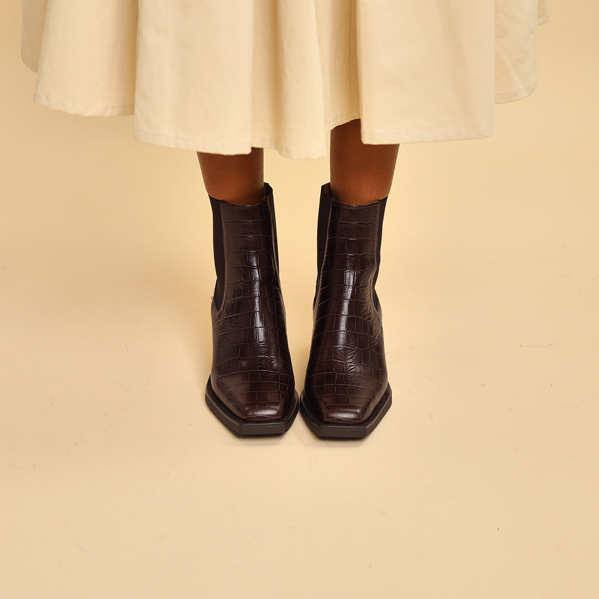 Gillian Croc Dark Brown Low Boot by Esska Shoes Ltd
