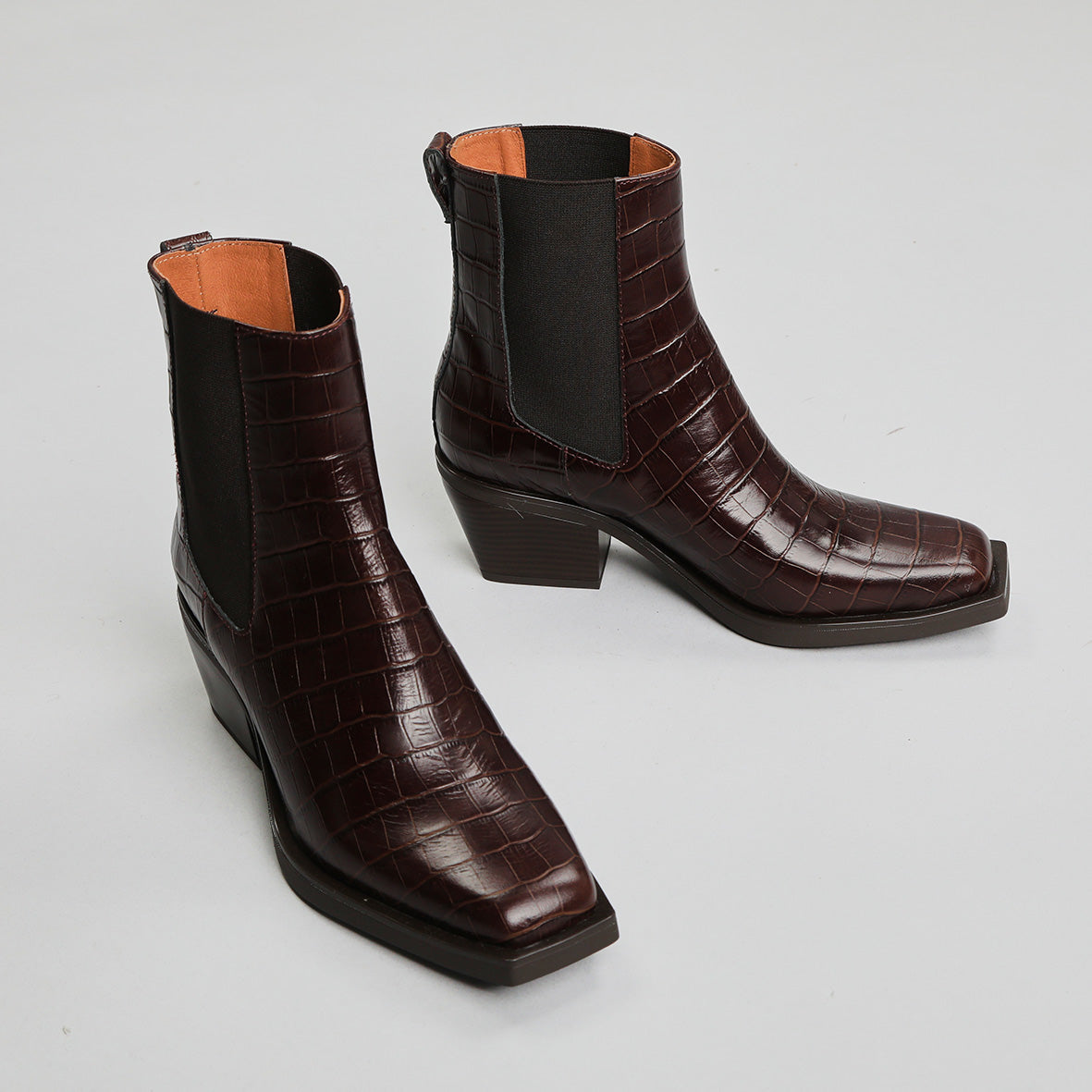 Gillian Croc Dark Brown Low Boot by Esska Shoes Ltd