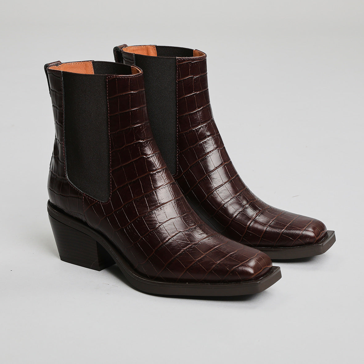 Gillian Croc Dark Brown Low Boot by Esska Shoes Ltd