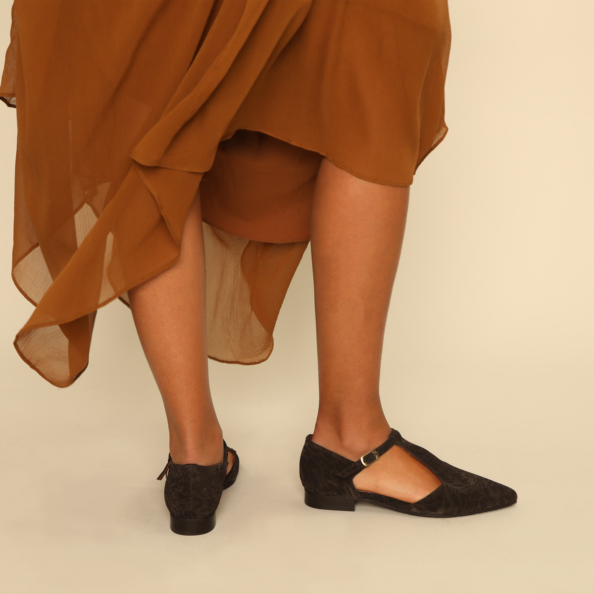Harmony Dark Brown Leopard Flat Shoe by Esska