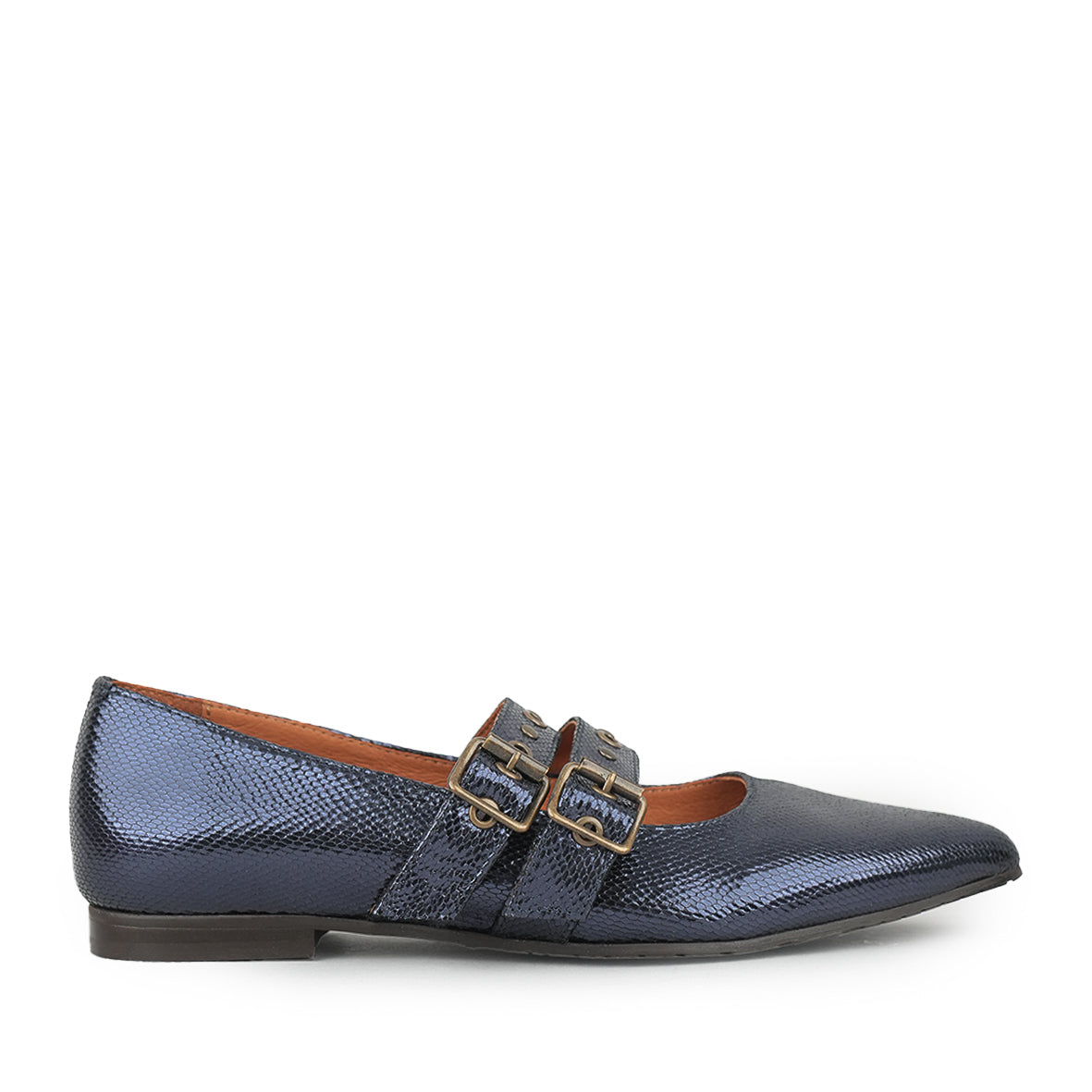 Harper Metallic Navy Flat Shoe by Esska Shoes Ltd