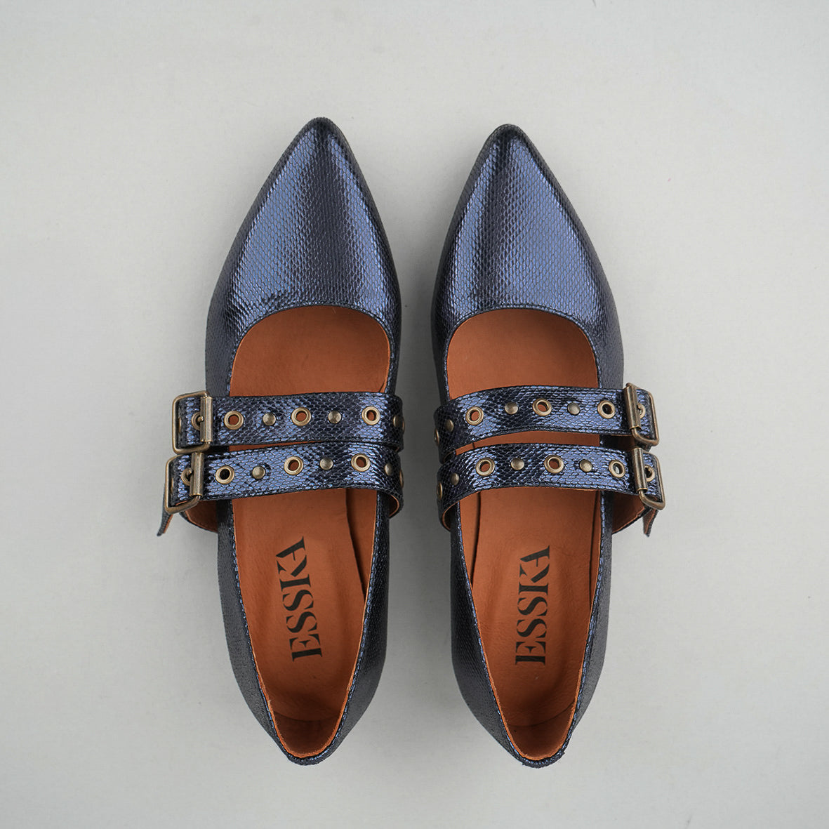 Harper Metallic Navy Flat Shoe by Esska Shoes Ltd
