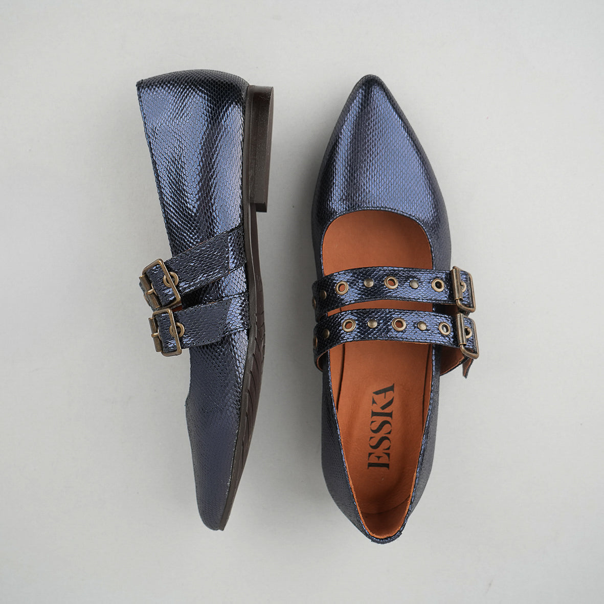 Harper Metallic Navy Flat Shoe by Esska Shoes Ltd