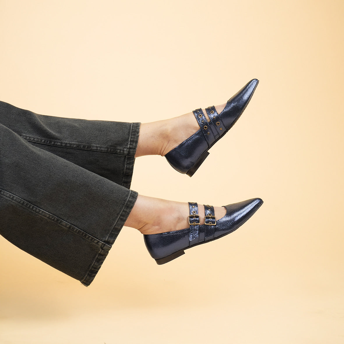 Harper Metallic Navy Flat Shoe by Esska Shoes Ltd