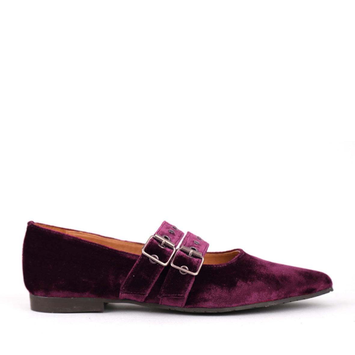 Harper WIDE Velvet Aubergine Flat Shoe by Esska Shoes Ltd
