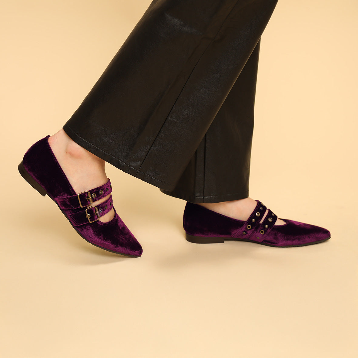 Harper WIDE Velvet Aubergine Flat Shoe by Esska Shoes Ltd