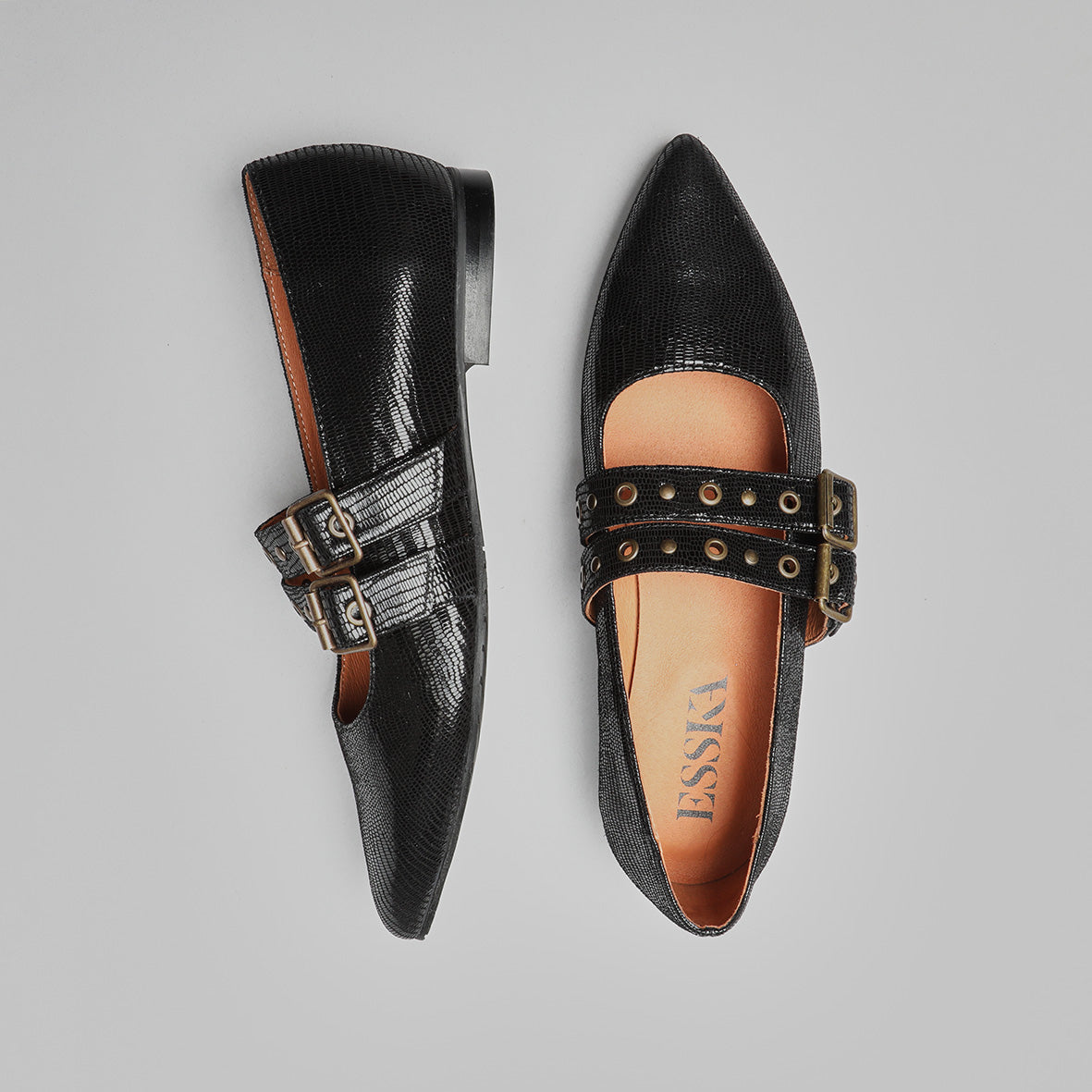 Harper WIDE Metallic Black Flat Shoe by Esska Shoes Ltd