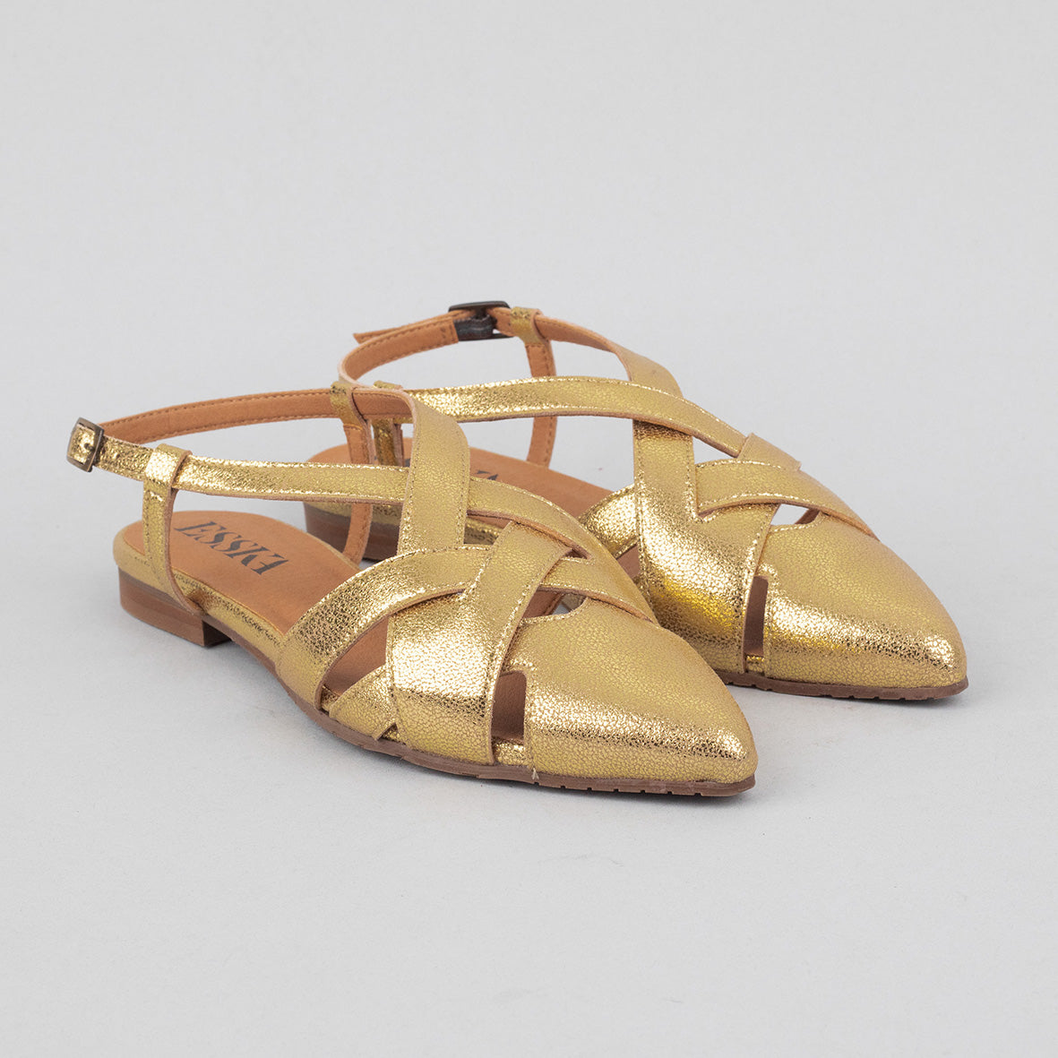 Heidi Vegan Gold Flat Shoe by Esska