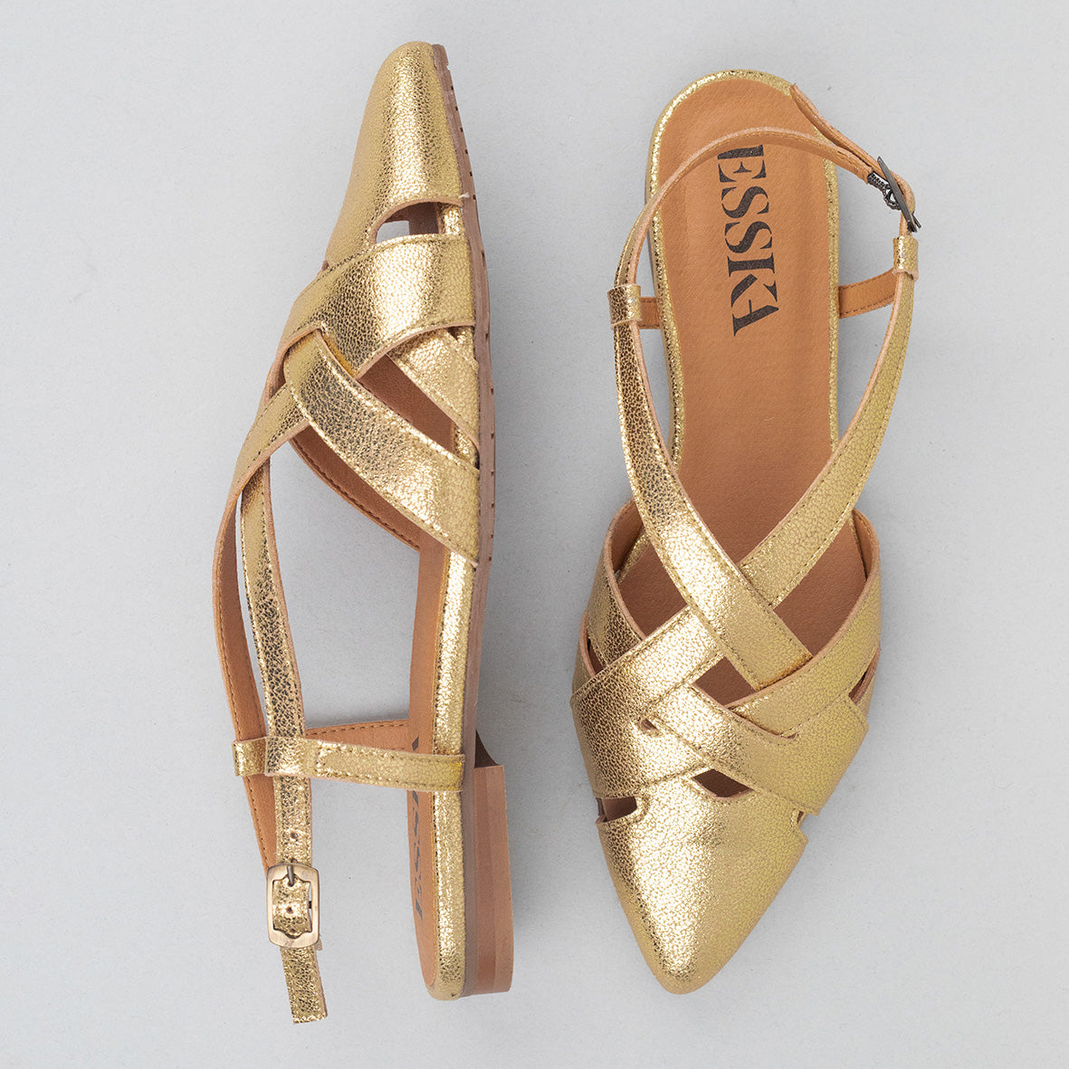 Heidi Vegan Gold Flat Shoe by Esska