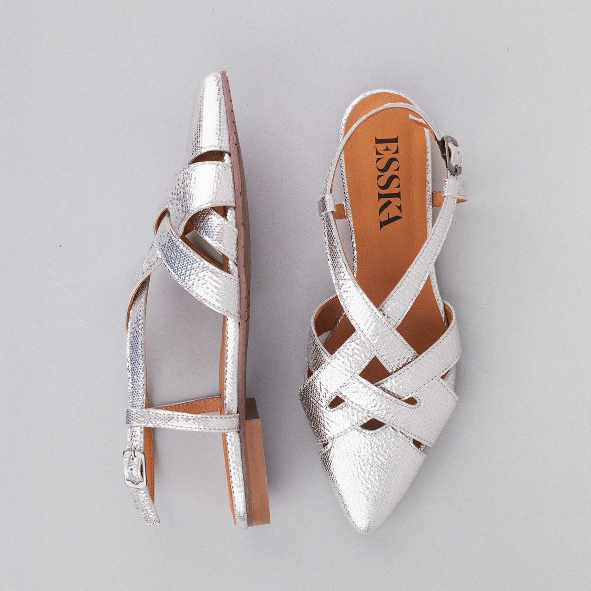 Heidi Silver Flat Shoe by Esska