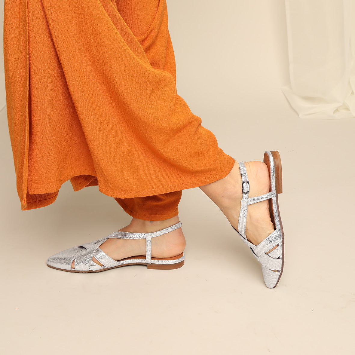 Heidi Silver Flat Shoe by Esska