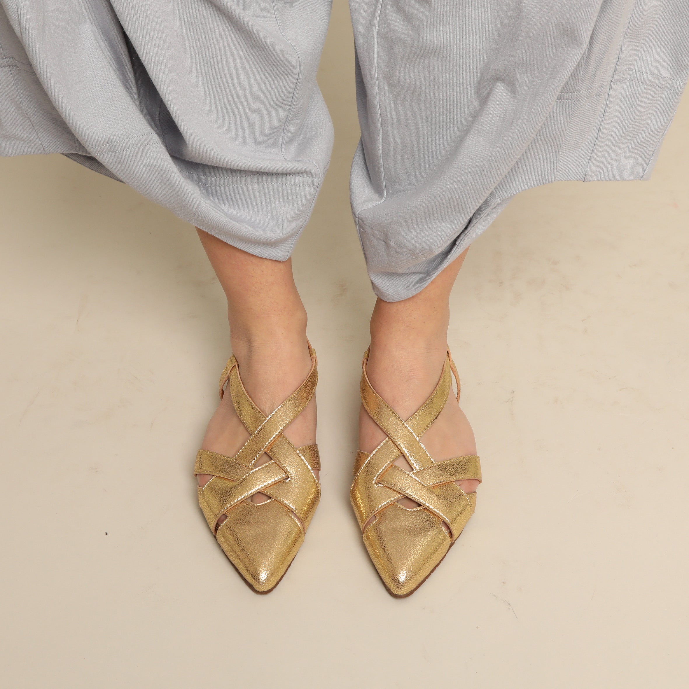 Heidi Vegan Gold Flat Shoe by Esska