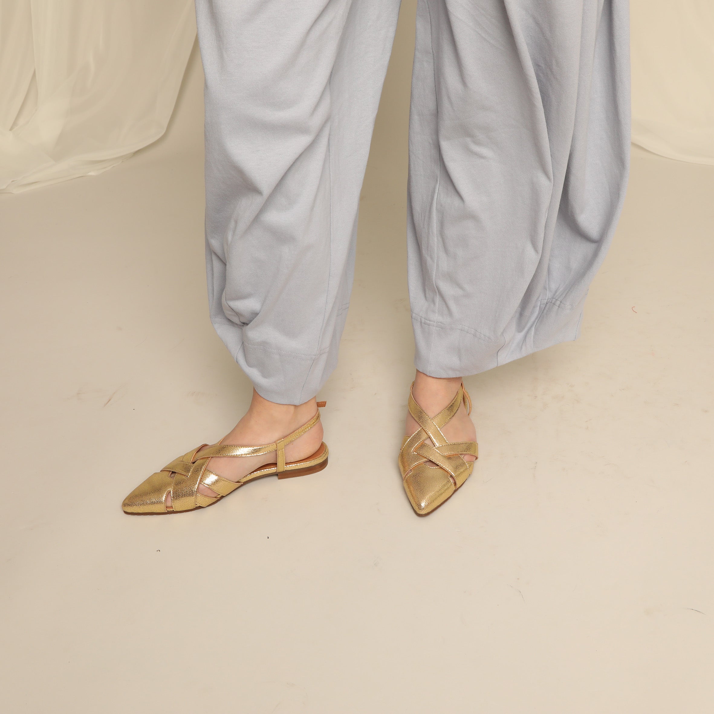 Heidi Vegan Gold Flat Shoe by Esska