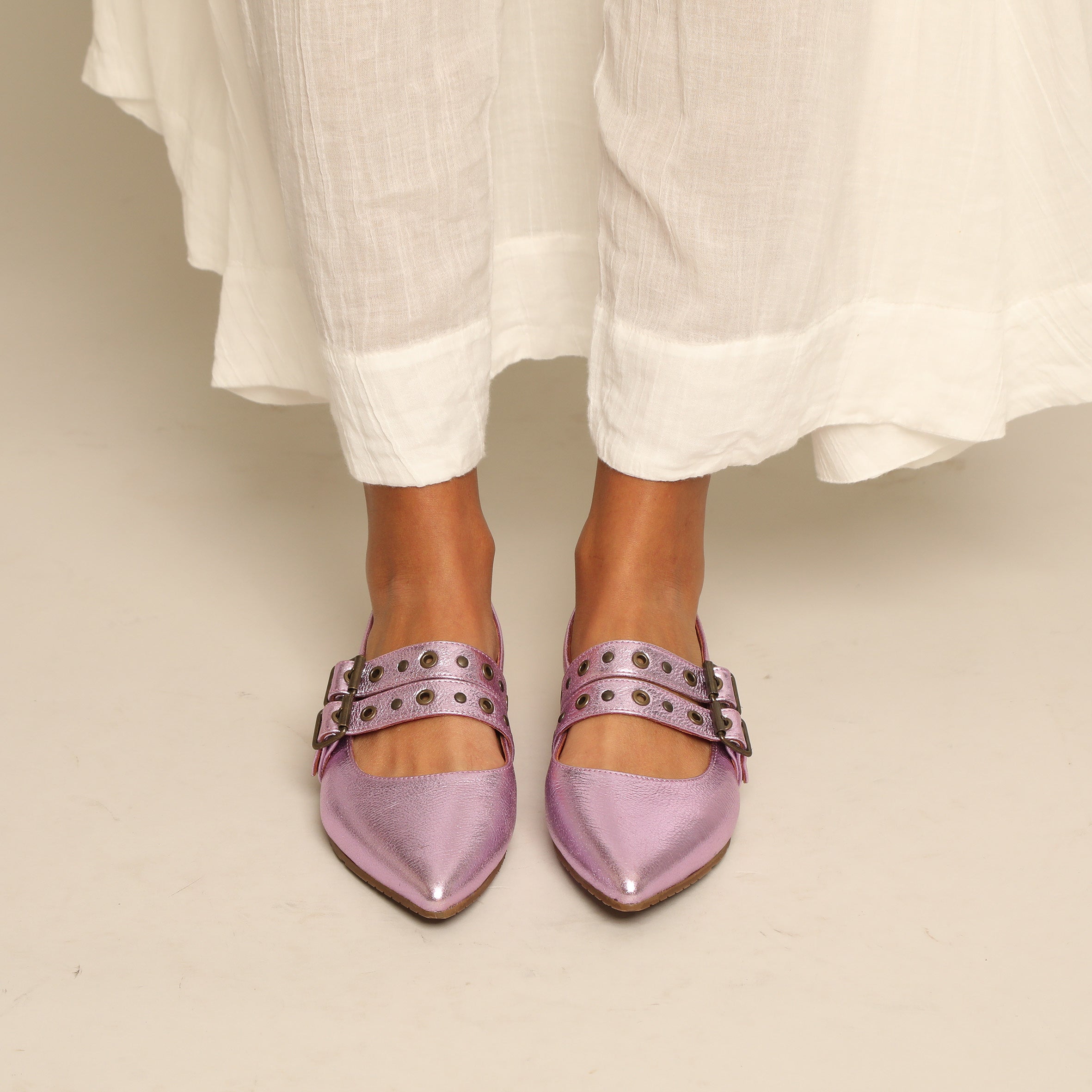 Hope Metallic Lilac Flat Shoe by Esska