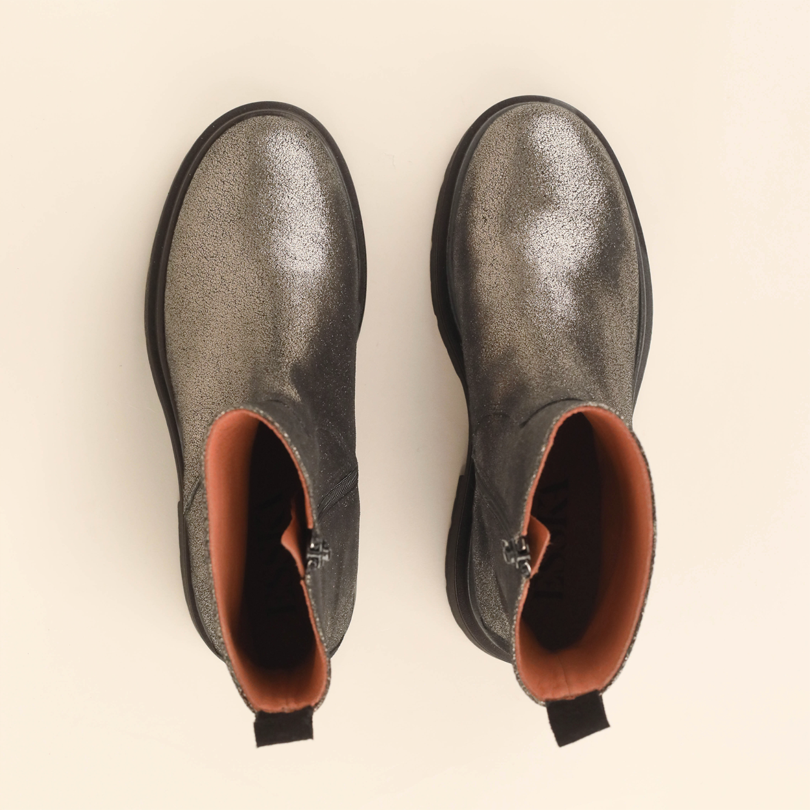Hozier Metallic Iron Flat Boot by Esska