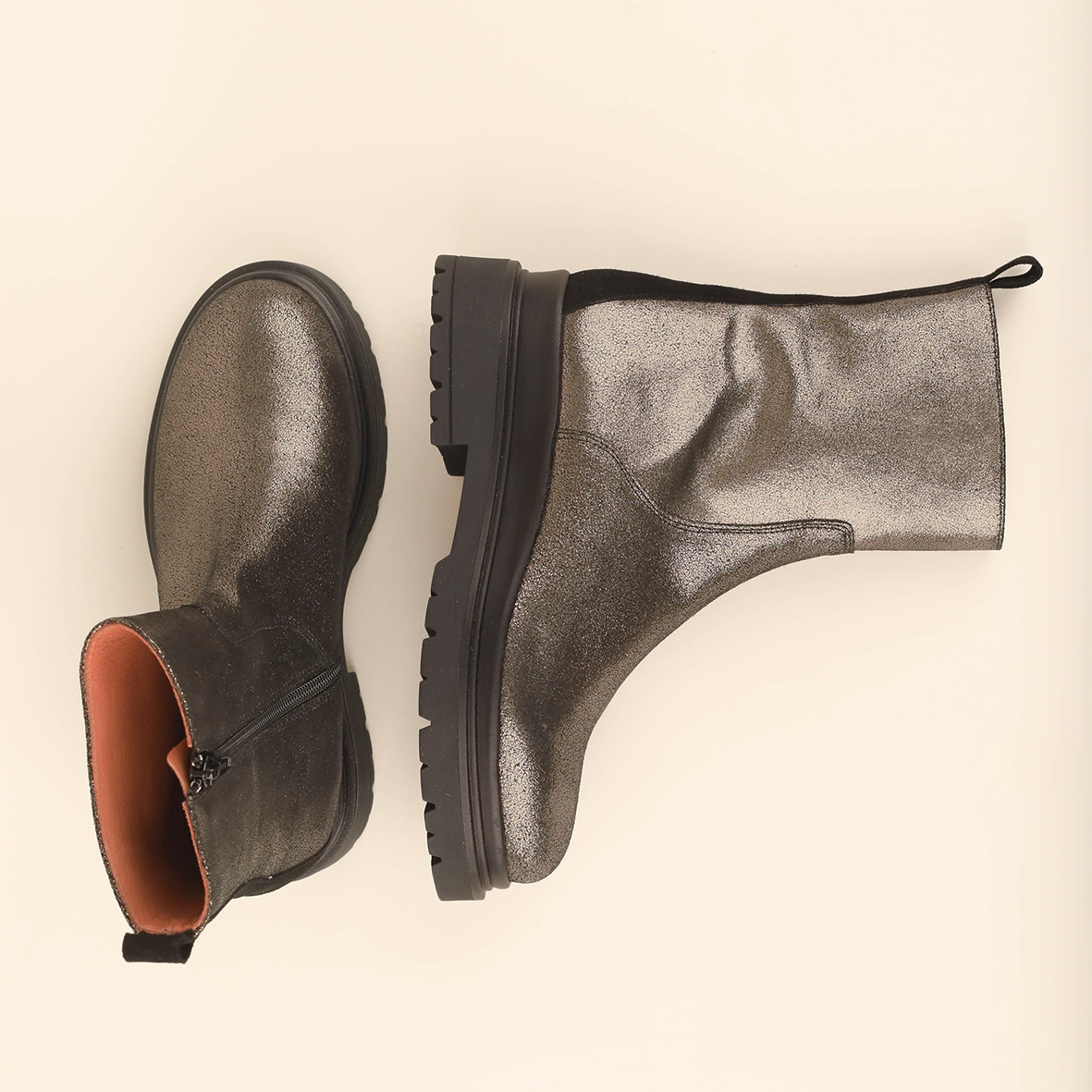 Hozier Metallic Iron Flat Boot by Esska