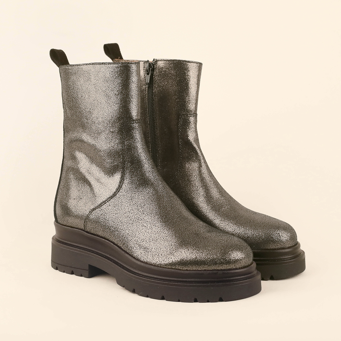 Hozier Metallic Iron Flat Boot by Esska