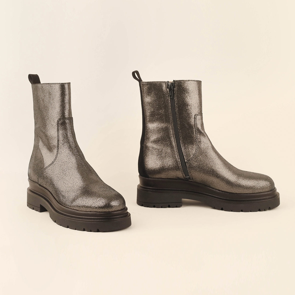 Hozier Metallic Iron Flat Boot by Esska