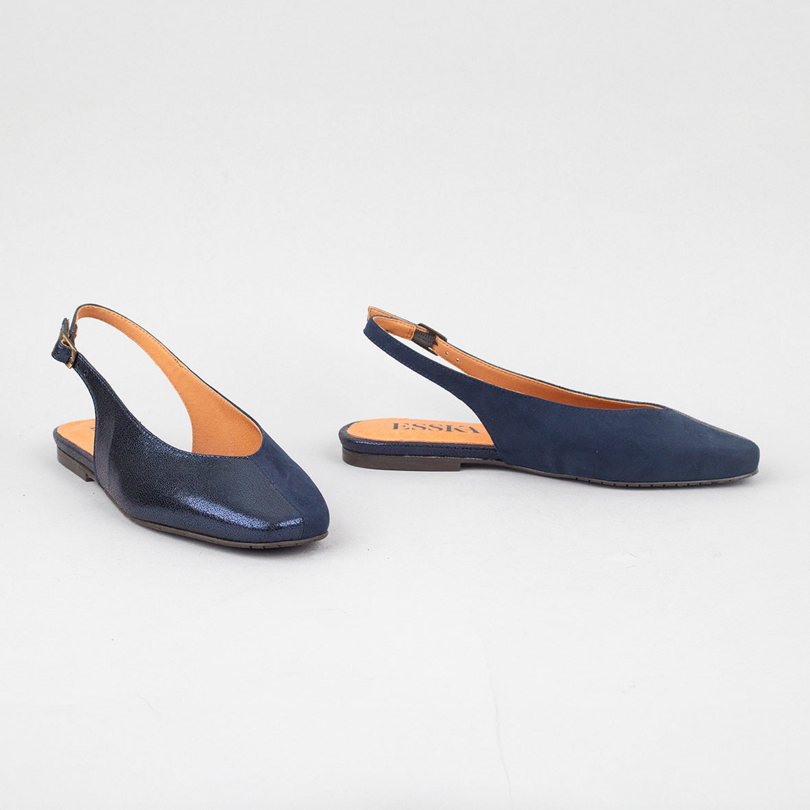 Imogen WIDE Vegan Metallic Navy Flat Shoe by Esska