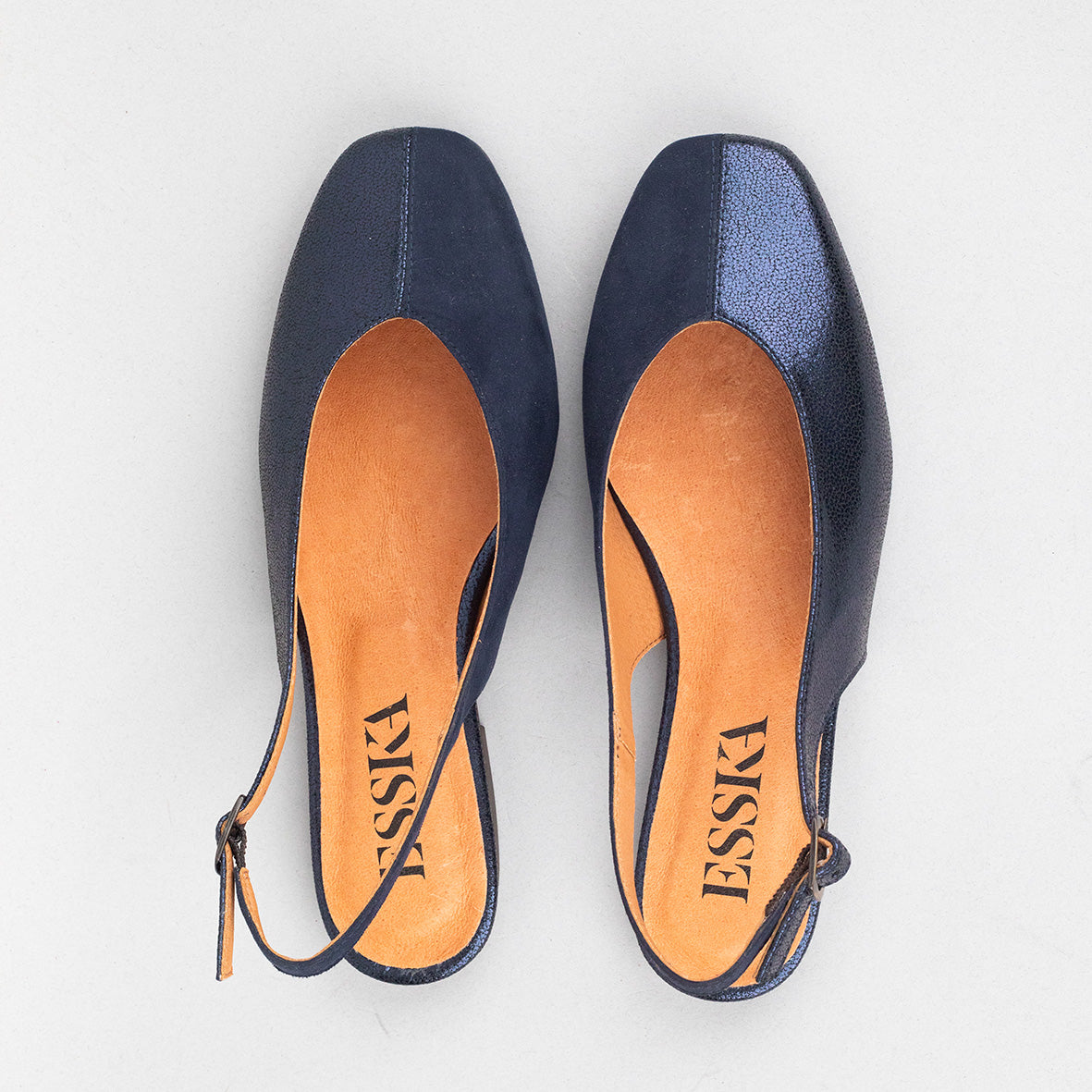 Imogen WIDE Vegan Metallic Navy Flat Shoe by Esska