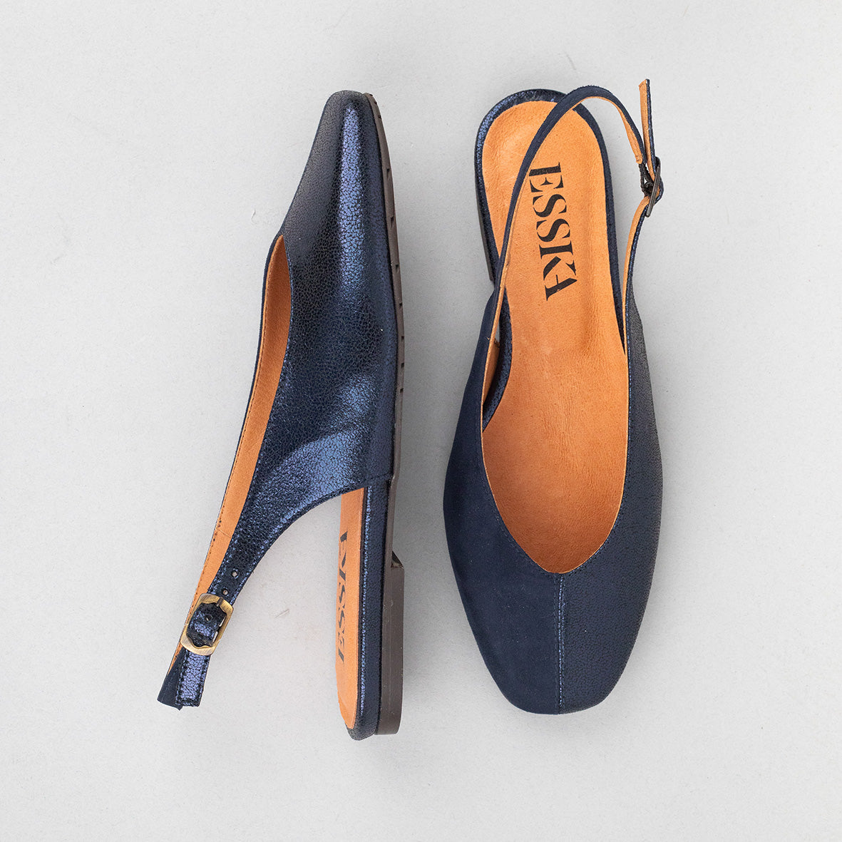 Imogen WIDE Vegan Metallic Navy Flat Shoe by Esska