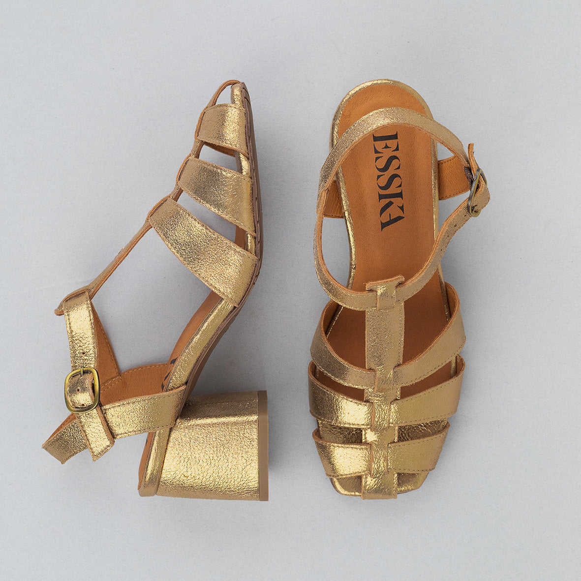 Jenny WIDE Gold Dust Mid Sandal by Esska
