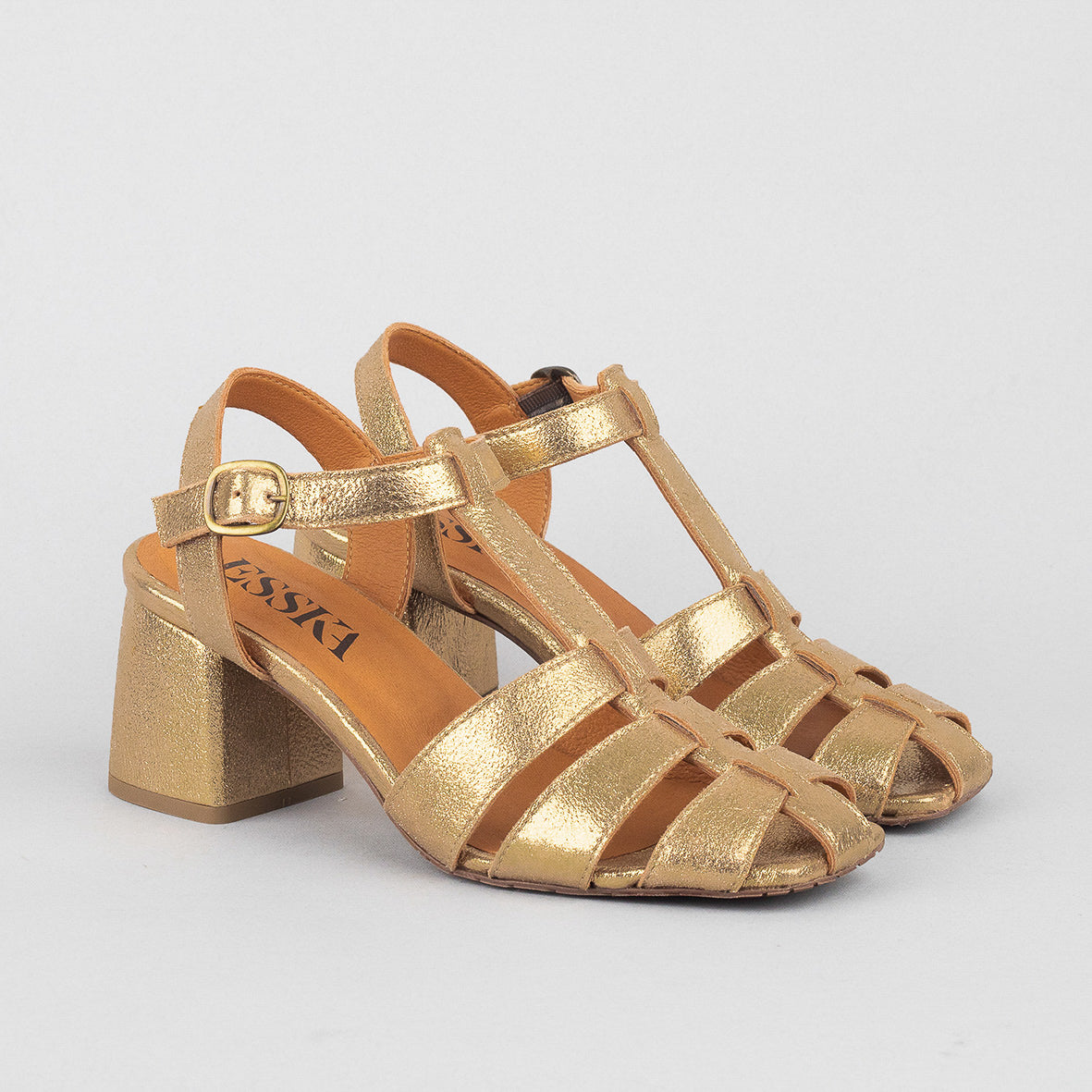 Jenny WIDE Gold Dust Mid Sandal by Esska