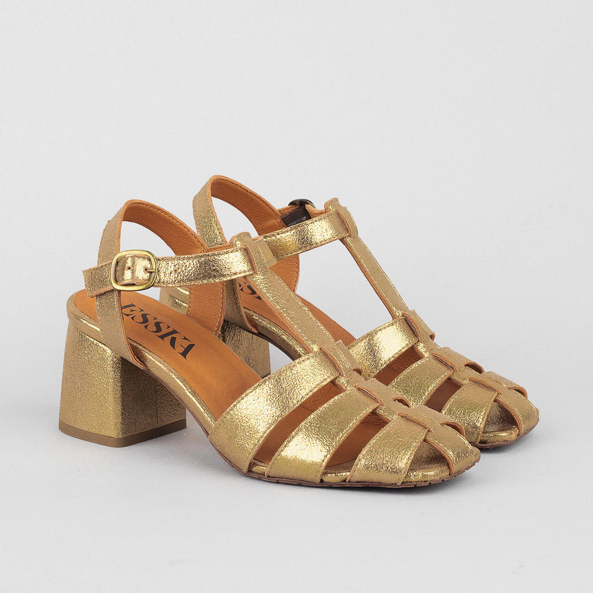 Jenny WIDE Gold Dust Mid Sandal by Esska