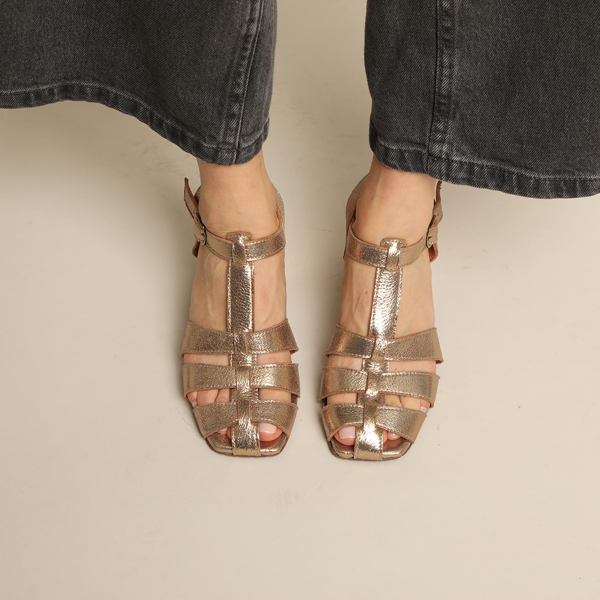 Jenny WIDE Gold Dust Mid Sandal by Esska