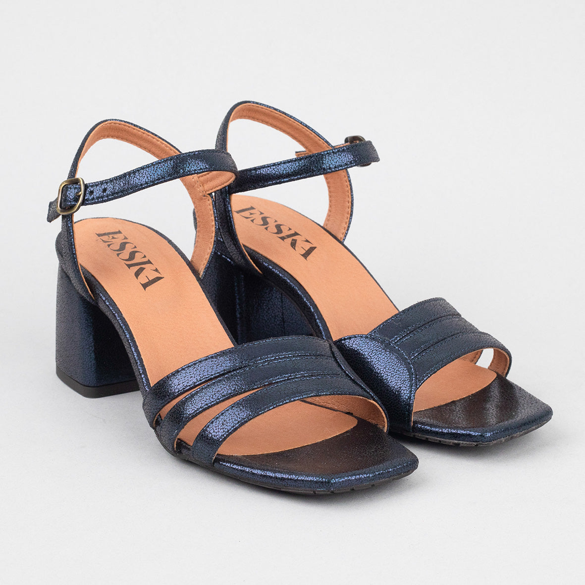 Joanne Vegan Metallic Navy Mid Sandal by Esska