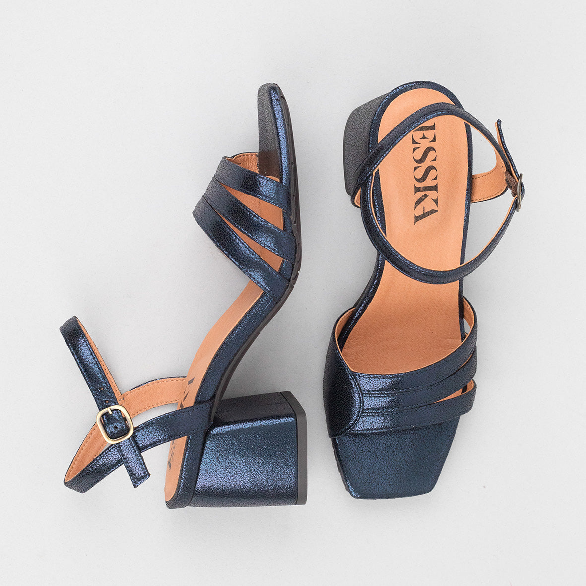 Joanne Vegan Metallic Navy Mid Sandal by Esska