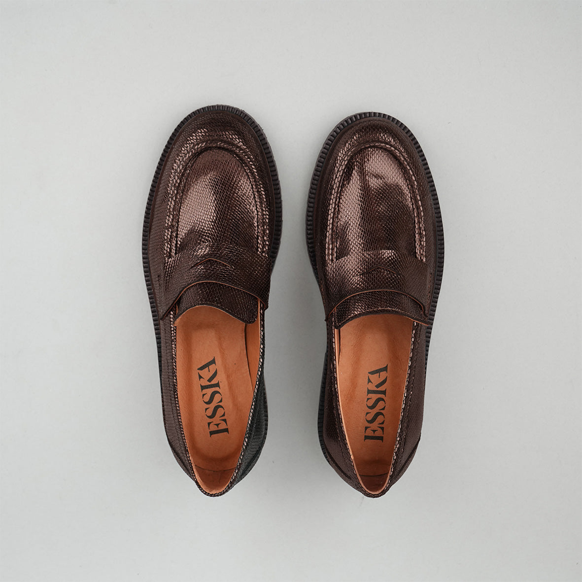 Kath Metallic Dark Brown Flat Shoe by Esska Shoes Ltd