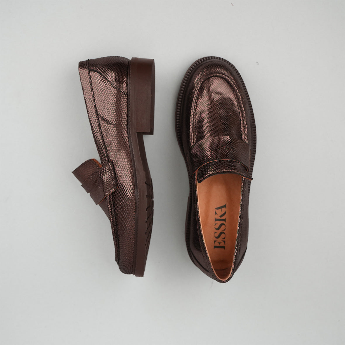 Kath Metallic Dark Brown Flat Shoe by Esska Shoes Ltd