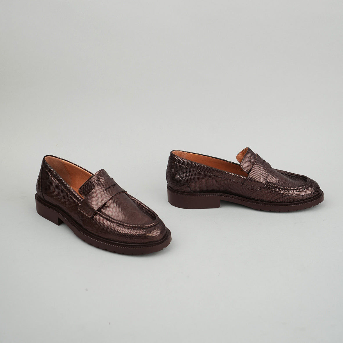 Kath Metallic Dark Brown Flat Shoe by Esska Shoes Ltd