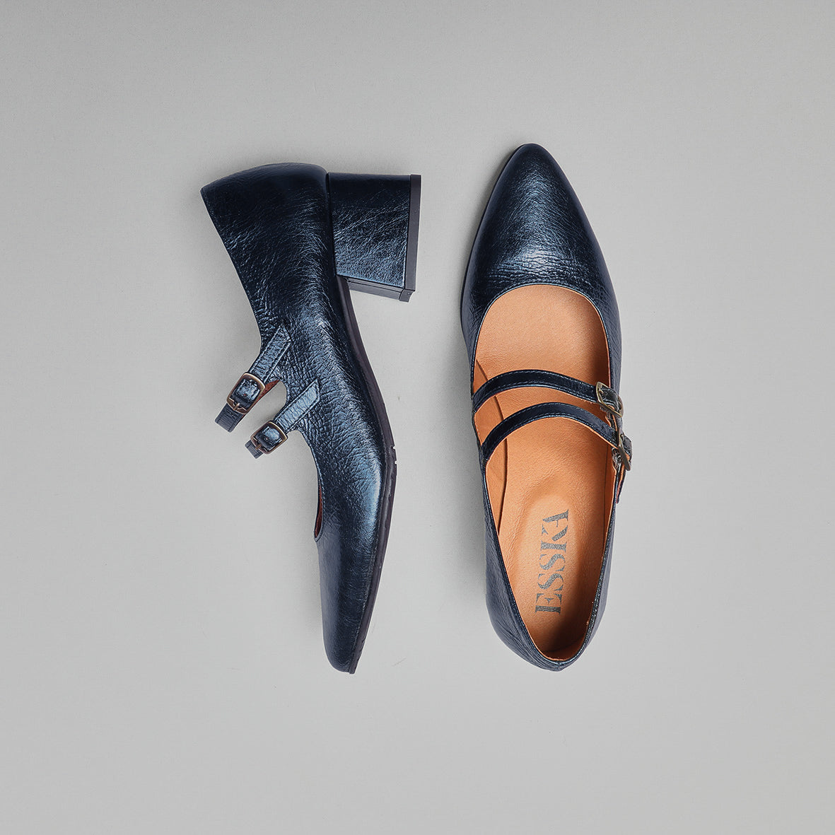Laura Metallic Navy Low Shoe by Esska