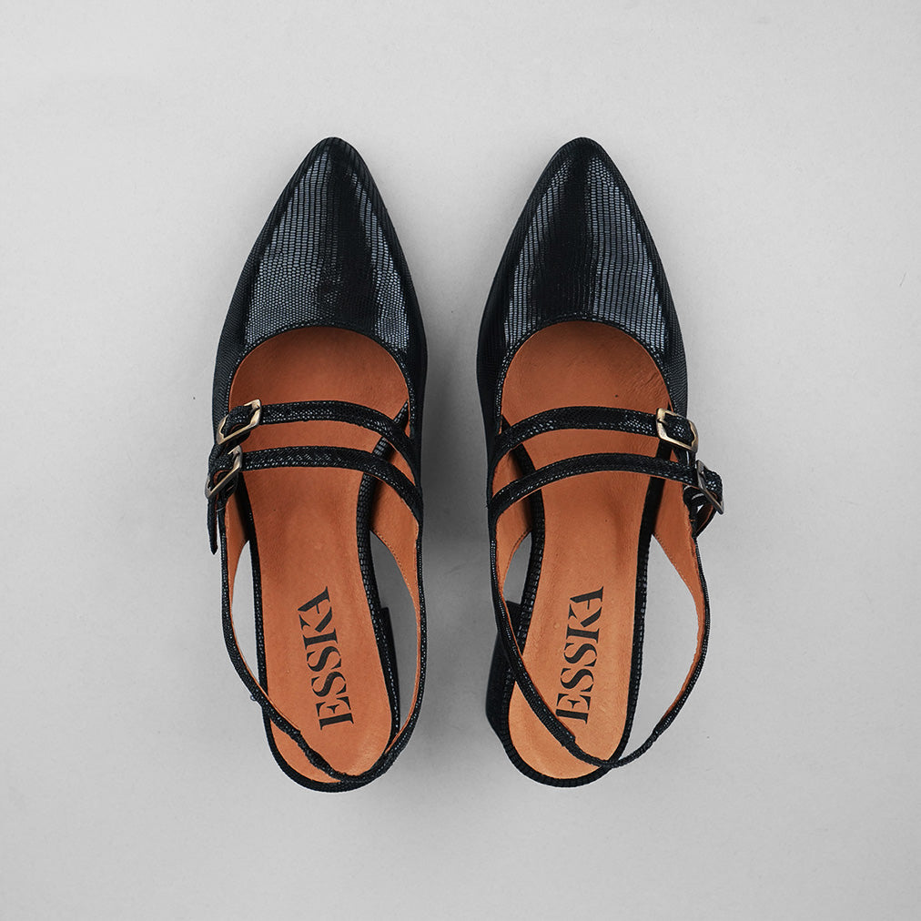 Layal Metallic Black Low Shoe by Esska