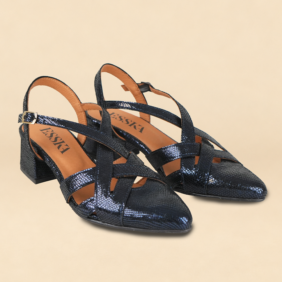 Lexi Metallic Navy Low Shoe by Esska