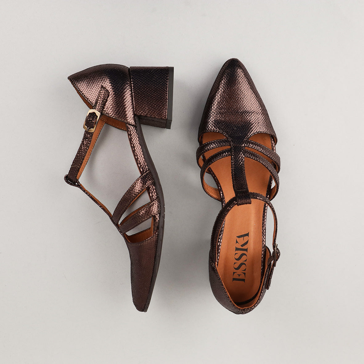 Lina Metallic Dark Brown Low Shoe by Esska