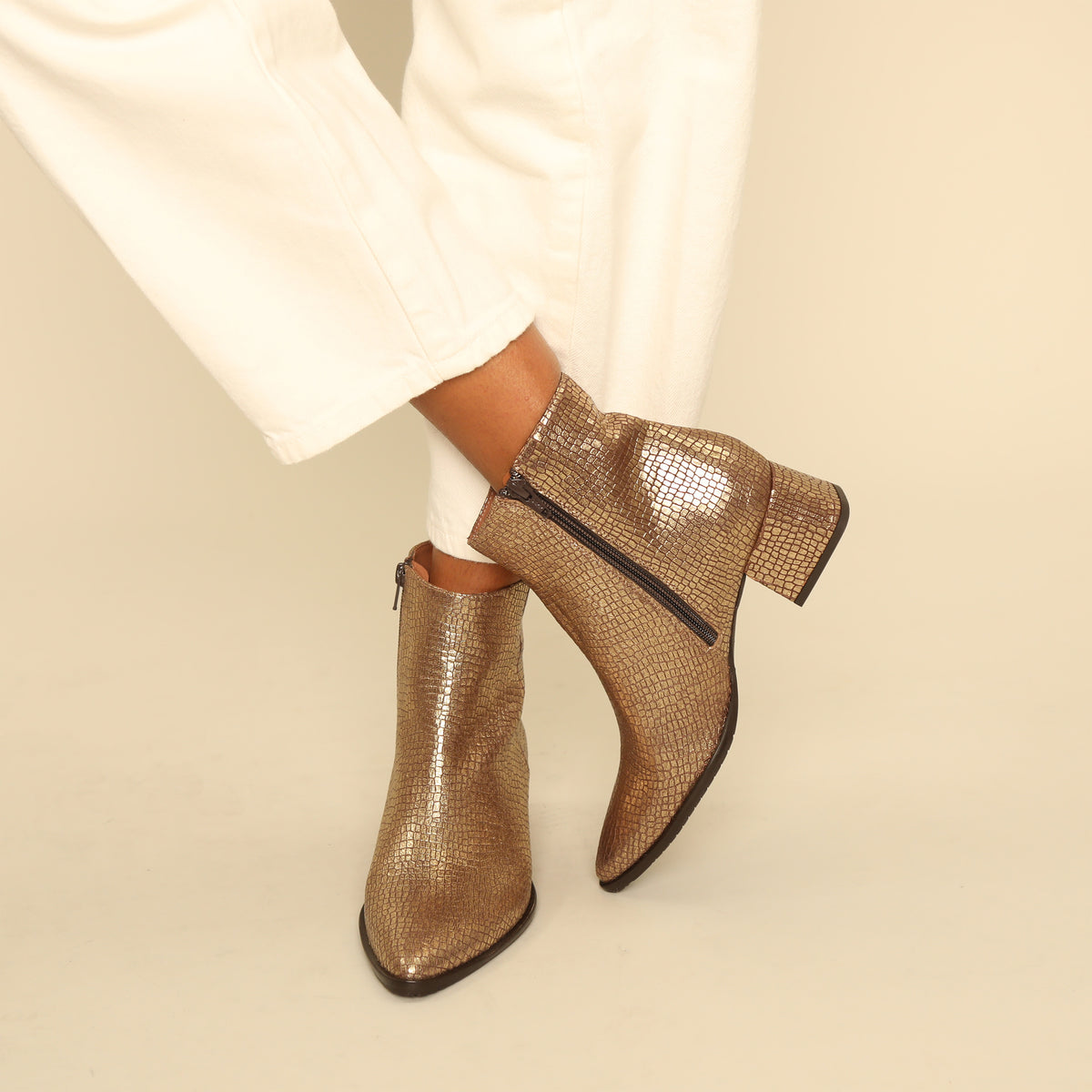 Luka WIDE Antique Gold Low Boot by Esska