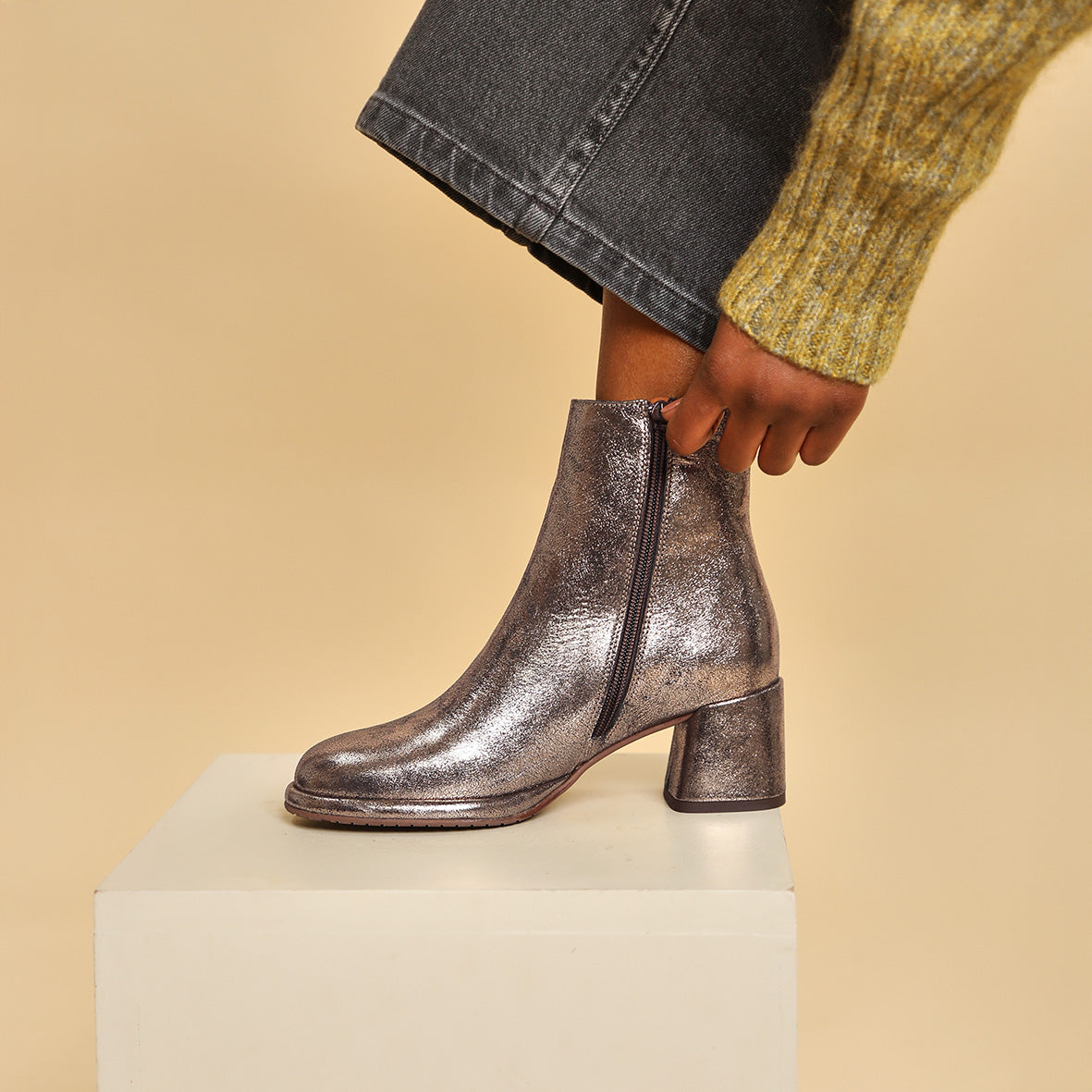 Mona Metallic Iron Mid Boot by Esska