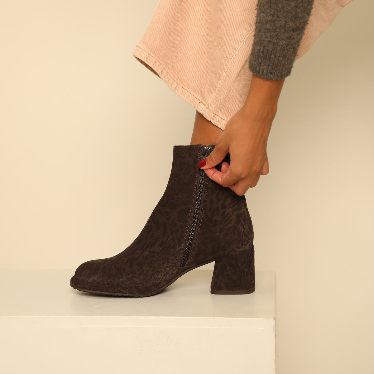 Mona Dark Brown Leopard Mid Boot by Esska