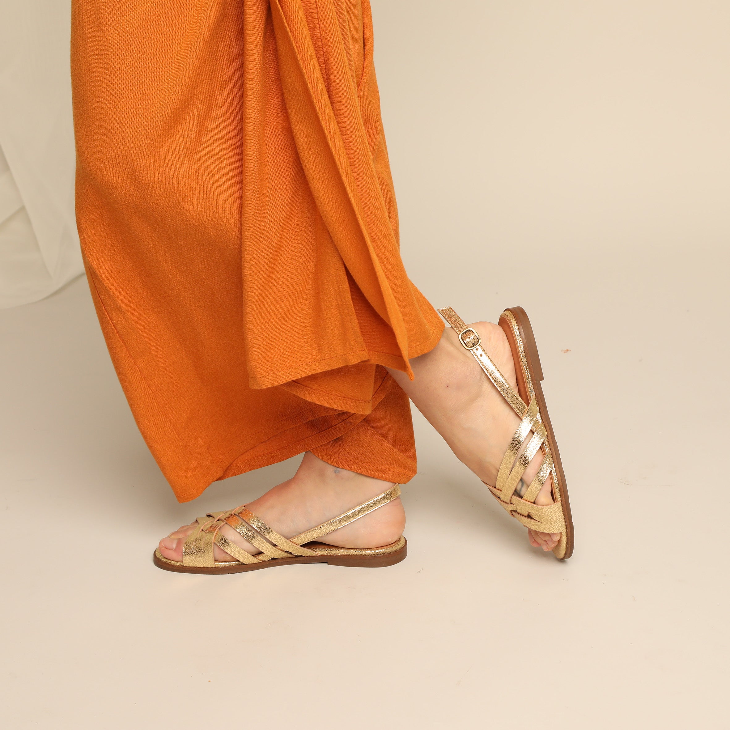 Nikita Vegan Gold Flat Sandal by Esska
