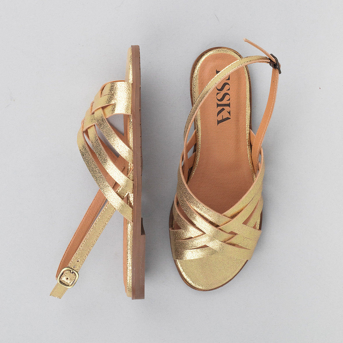 Nikita Vegan Gold Flat Sandal by Esska