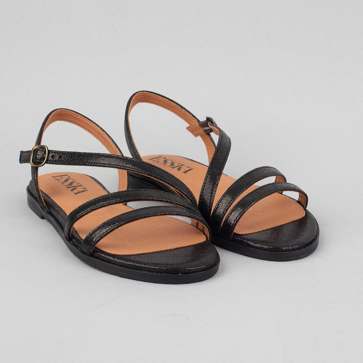 Nina Vegan Black Flat Sandal by Esska