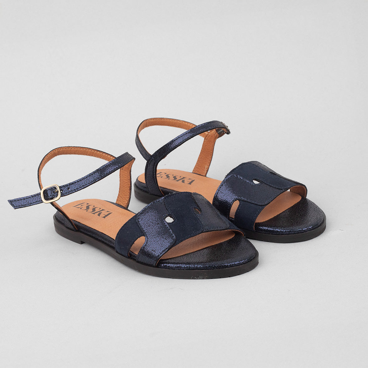 Nova Vegan Metallic Navy Flat Sandal by Esska