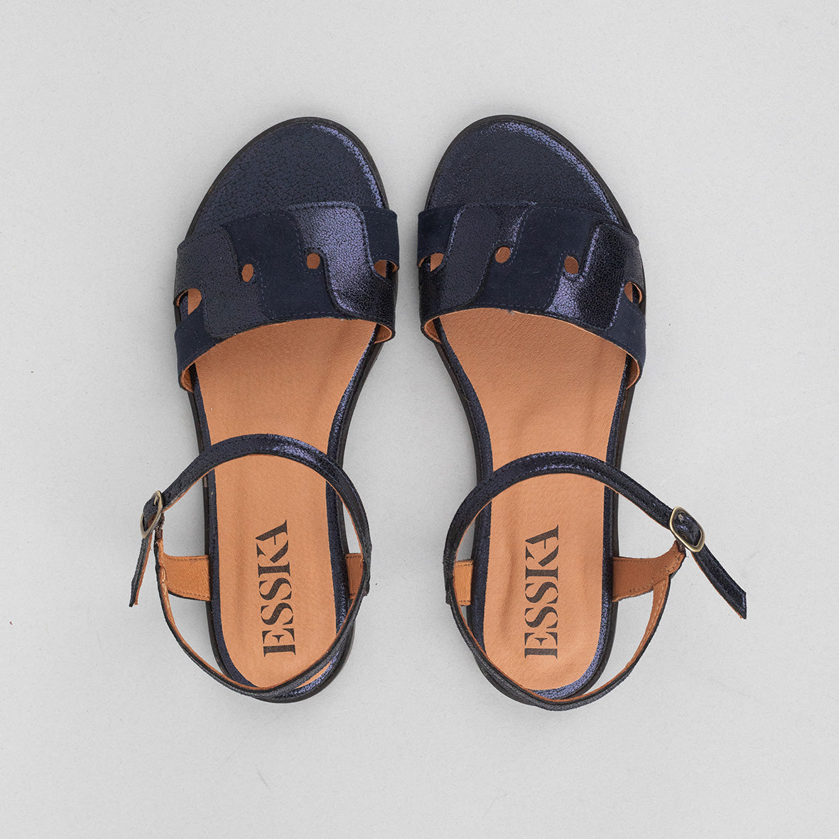 Nova Vegan Metallic Navy Flat Sandal by Esska