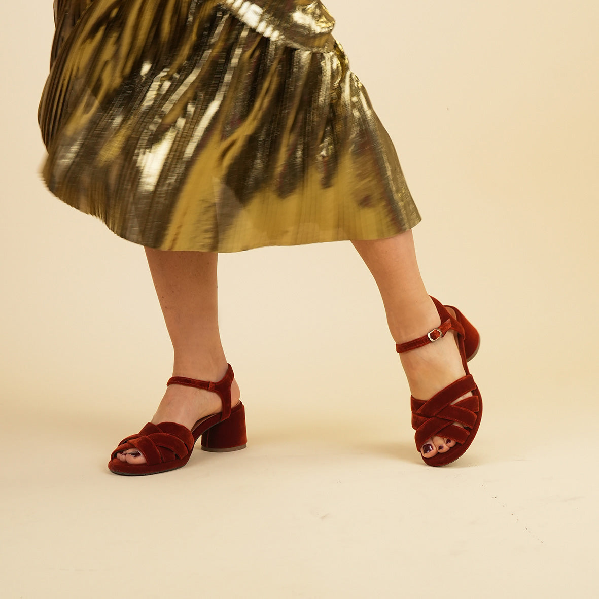 Octavia Velvet Burnt Orange Low Sandal by Esska