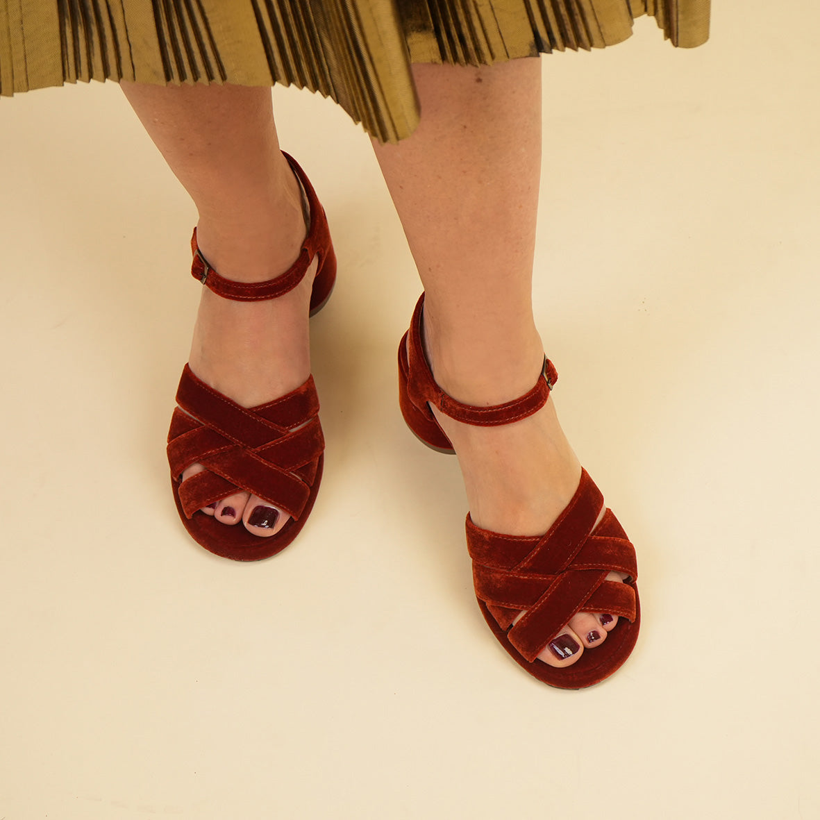 Octavia Velvet Burnt Orange Low Sandal by Esska