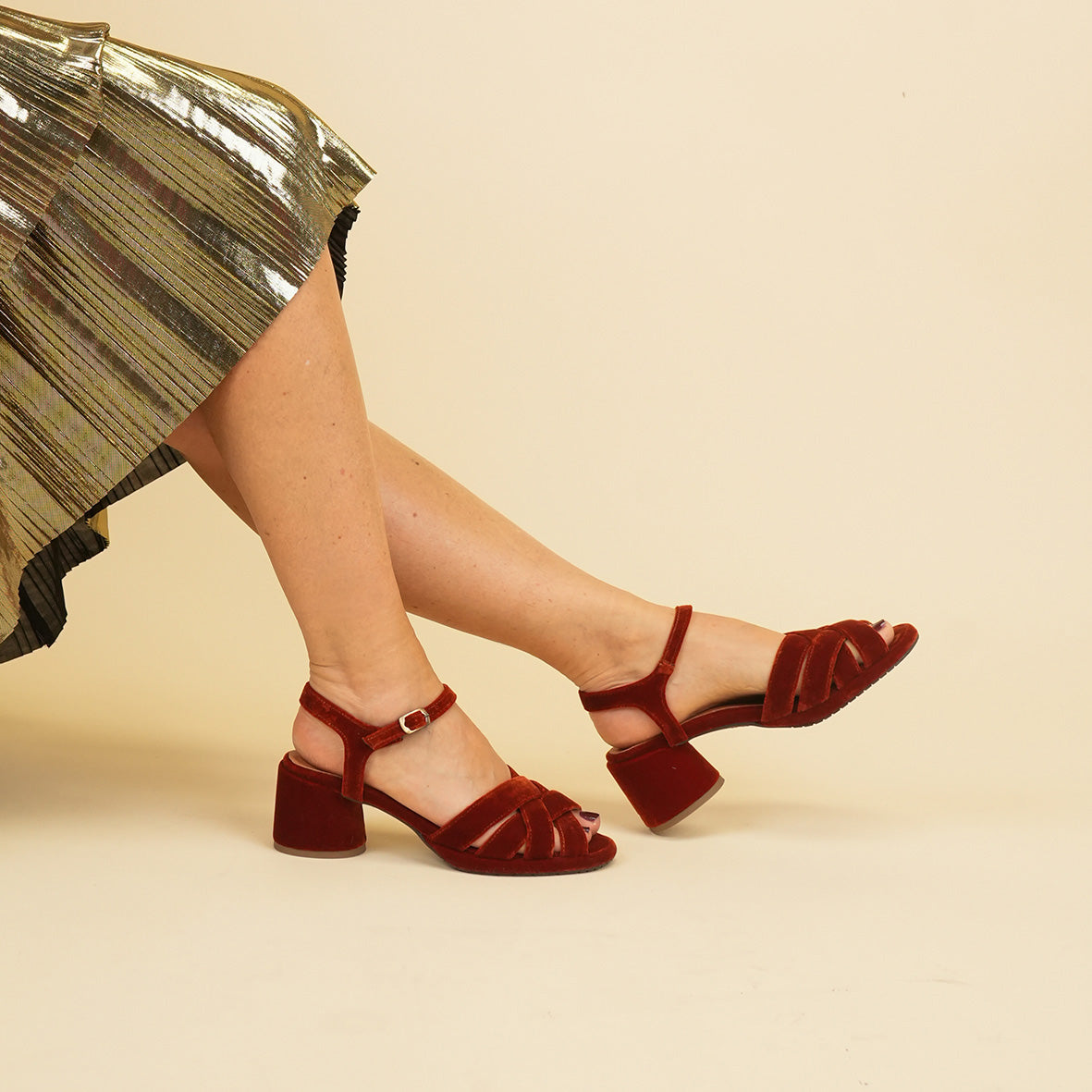 Octavia Velvet Burnt Orange Low Sandal by Esska