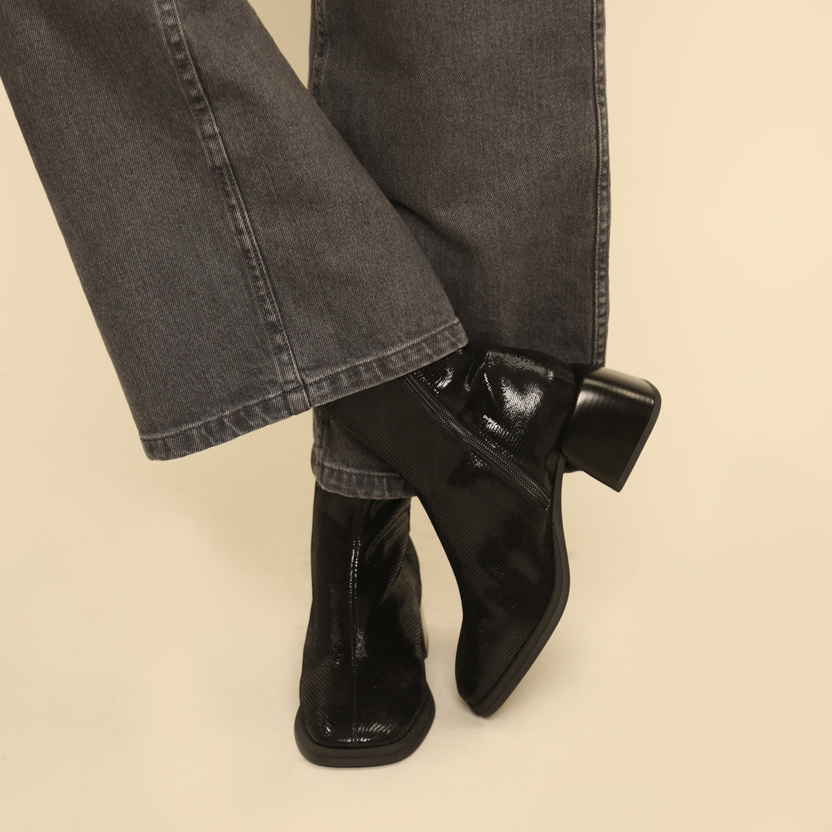 Quinn Metallic Black Mid Boot by Esska